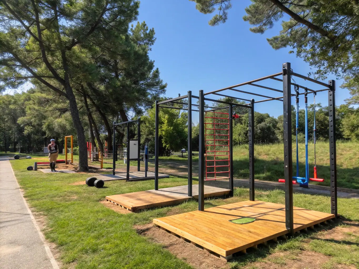 A person using simple equipment, such as resistance bands or small weights, during a CALISASSOS-led fitness session. The focus is on accessible and adaptable exercises for all participants.