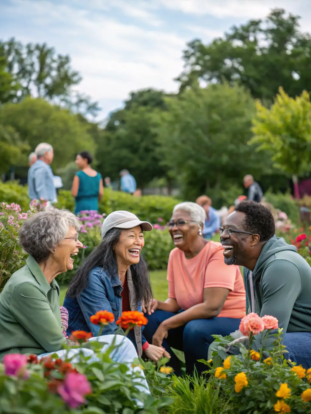 A photo of participants laughing and interacting during a community wellness event organized by CALISASSOS, emphasizing the social connection and support.